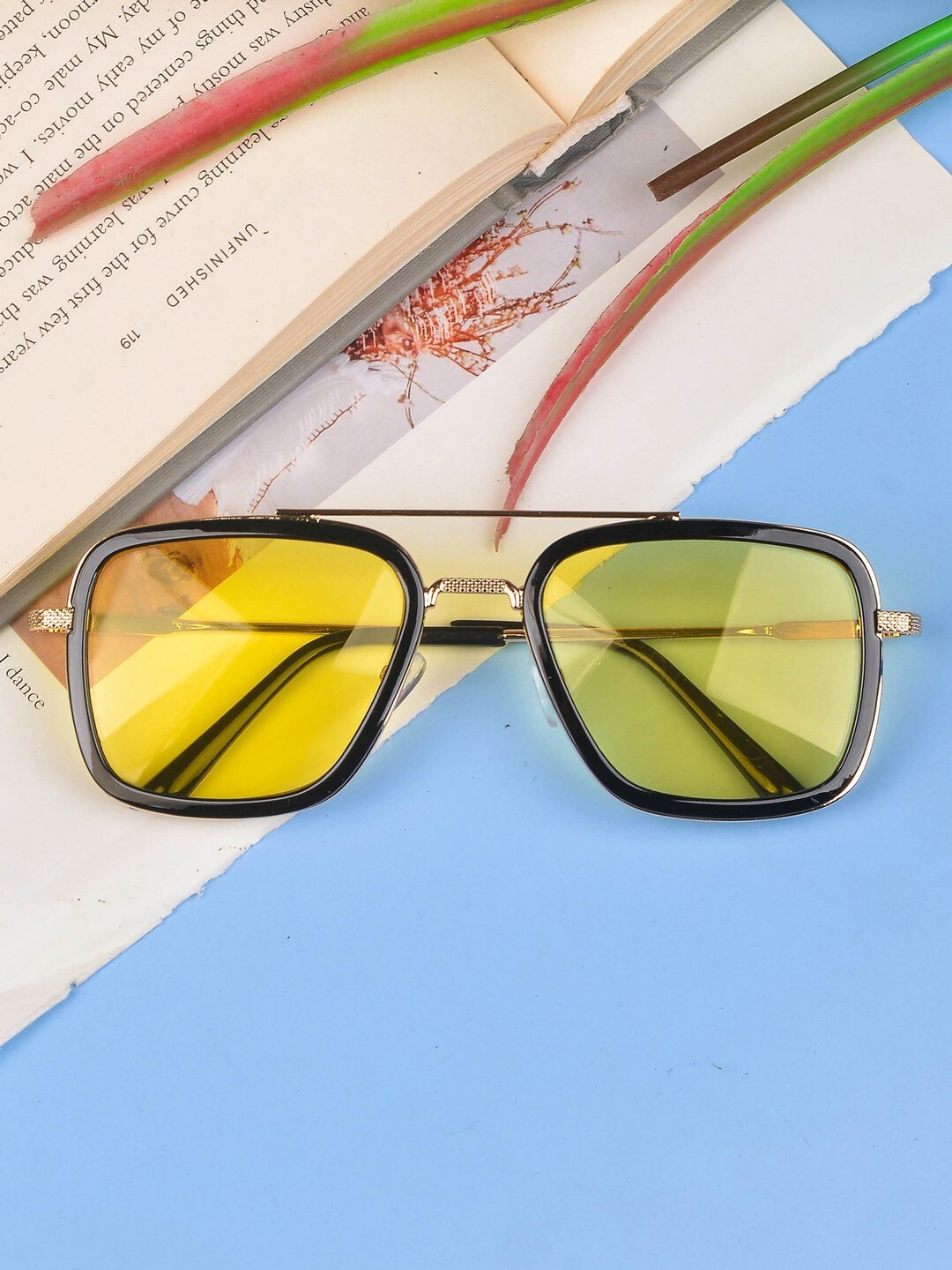 

POPLINS Kids Yellow Lens & Black Square Sunglasses with UV Protected Lens GG-1057-A