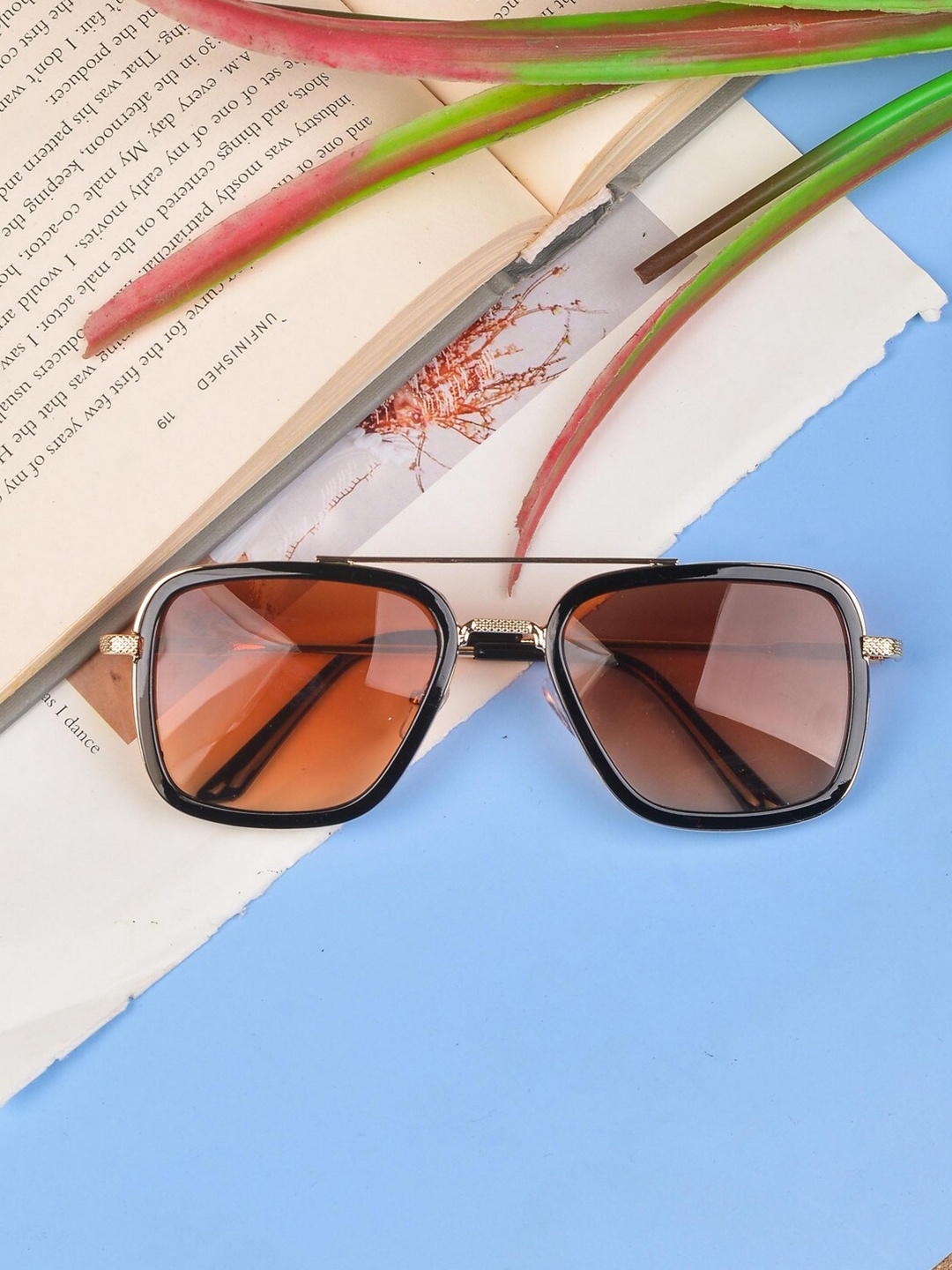 

POPLINS Unisex Kids Brown Lens & Black Square Sunglasses with UV Protected Lens GG-1057-G