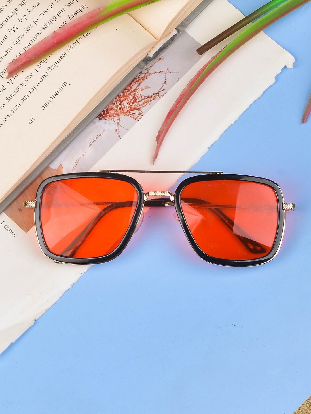 

POPLINS Unisex Kids Red Lens & Black Square Sunglasses with UV Protected Lens GG-1057-C