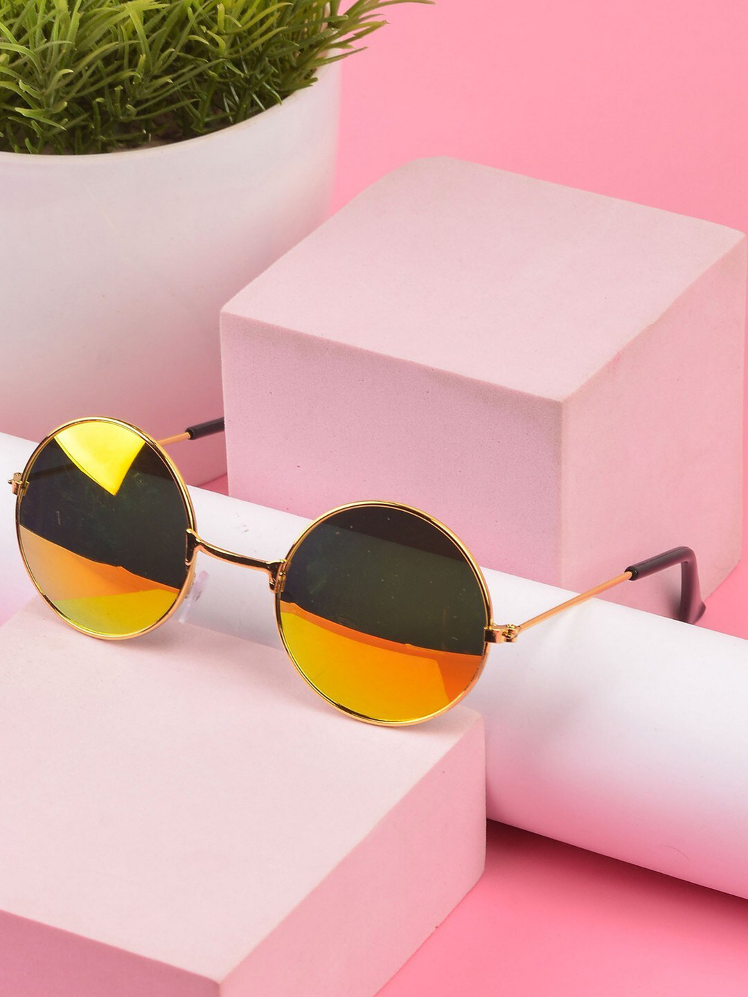 

POPLINS Kids Yellow & Gold-Toned Round Sunglasses