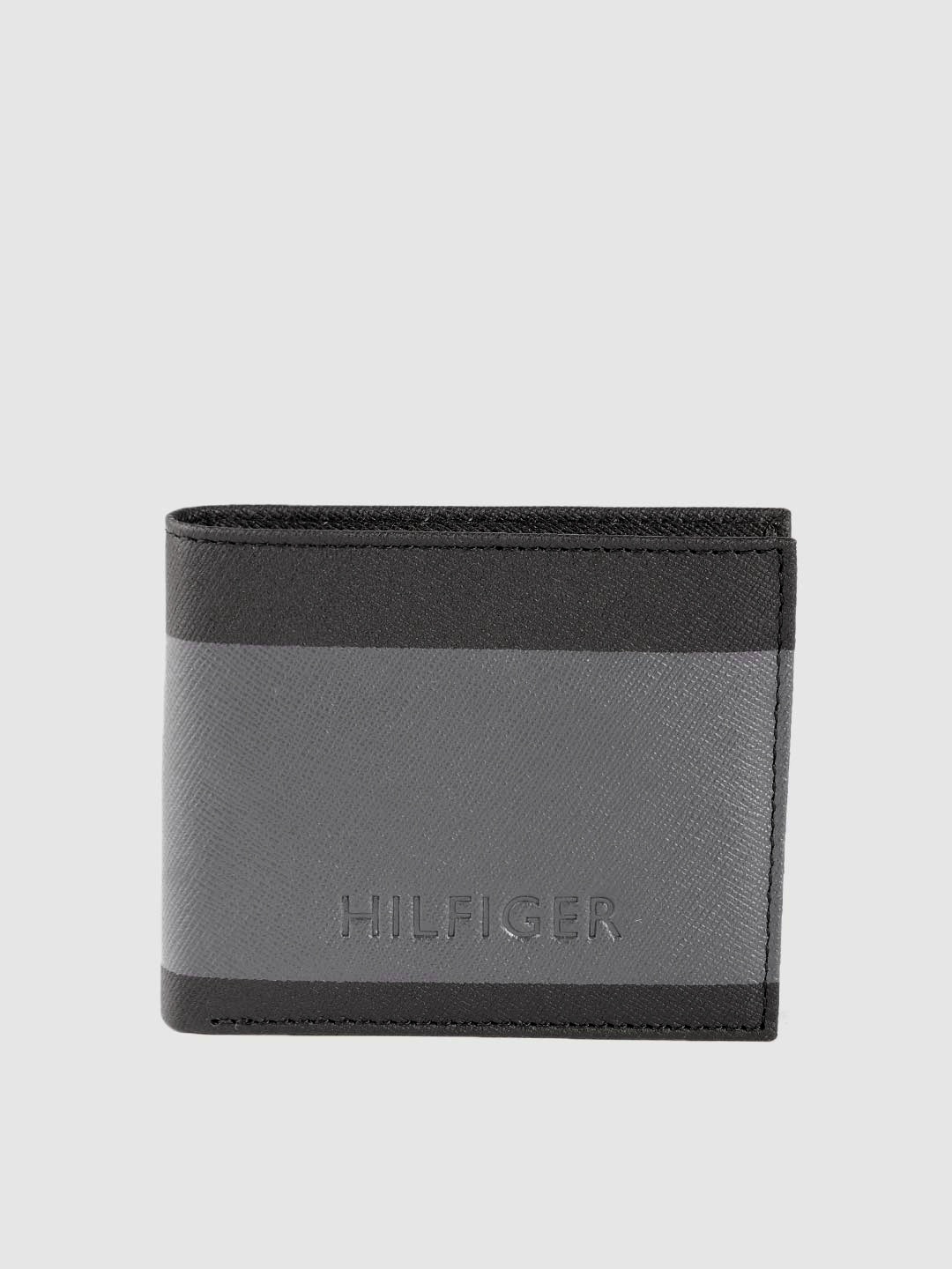

Tommy Hilfiger Men Black & Grey Leather Two Fold Wallet