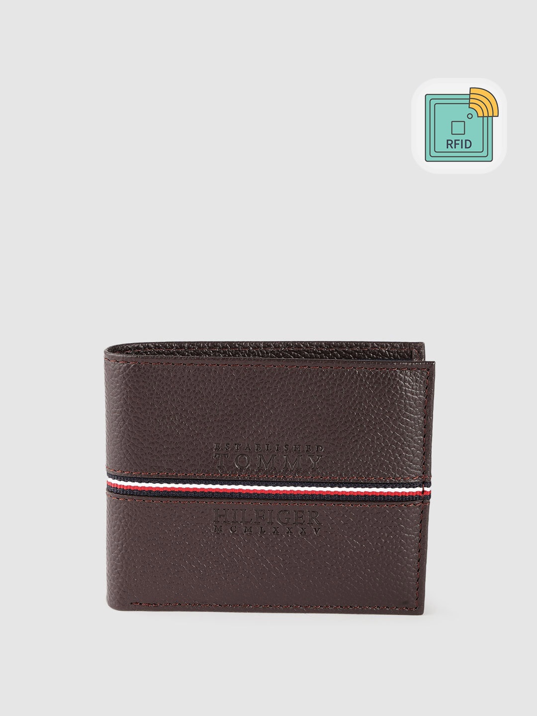 

Tommy Hilfiger Men Brown Brand Logo Textured Leather Two Fold Wallet