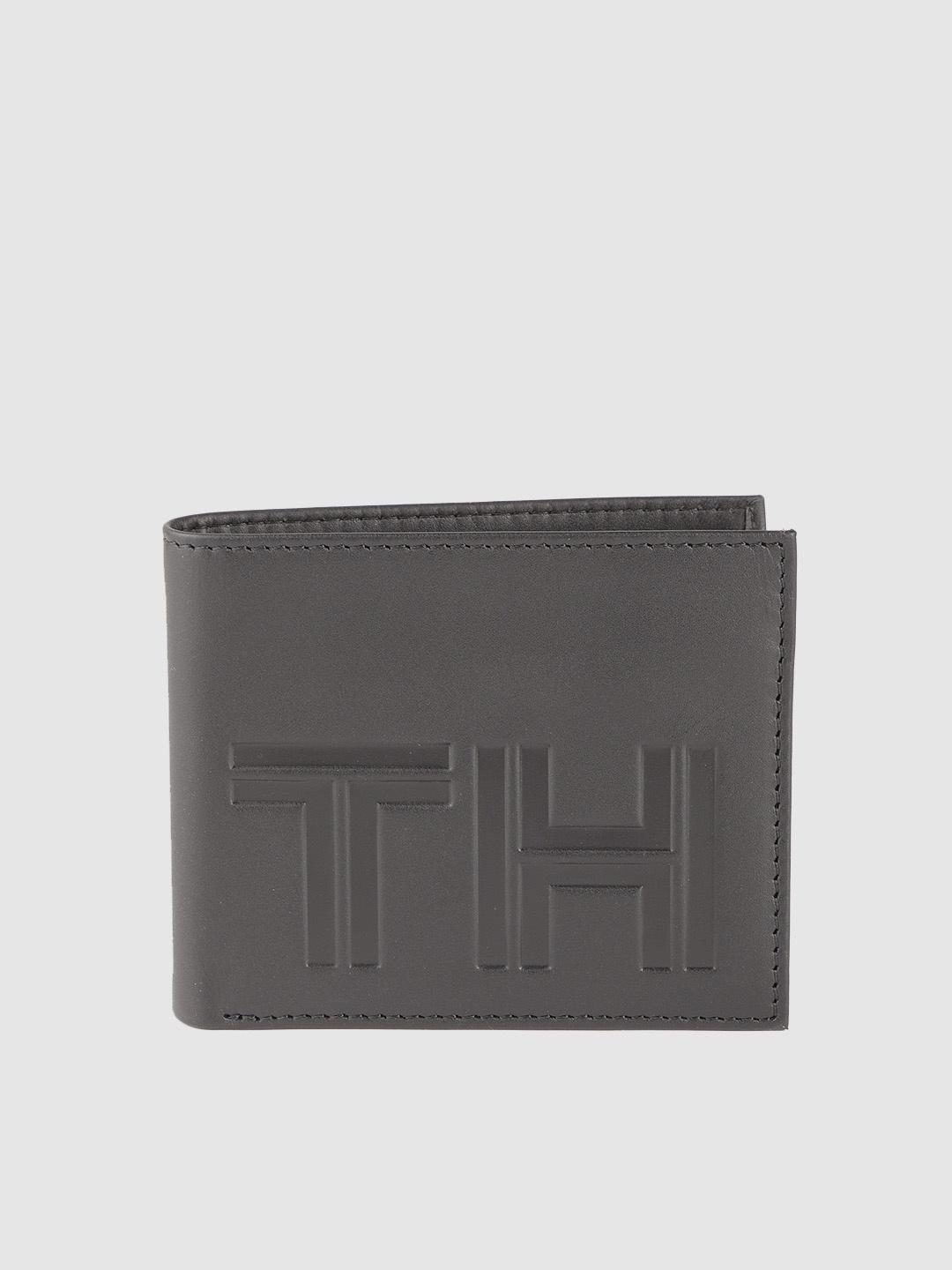 

Tommy Hilfiger Men Black Brand Logo Textured Leather Two Fold Wallet