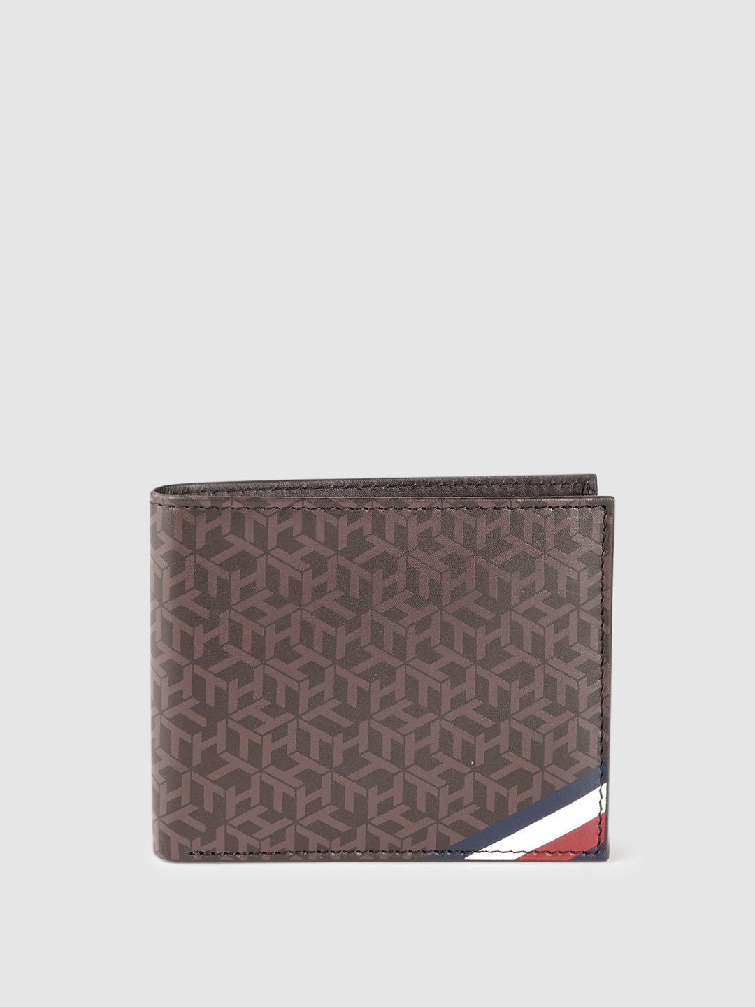 

Tommy Hilfiger Men Brown Floral Printed Cut Work Leather Two Fold Wallet