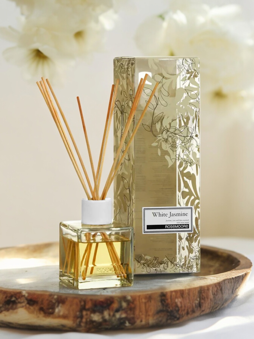 

ROSEMOORe White Jasmine Aroma Oil Reed Diffuser - 200 ml, Transparent