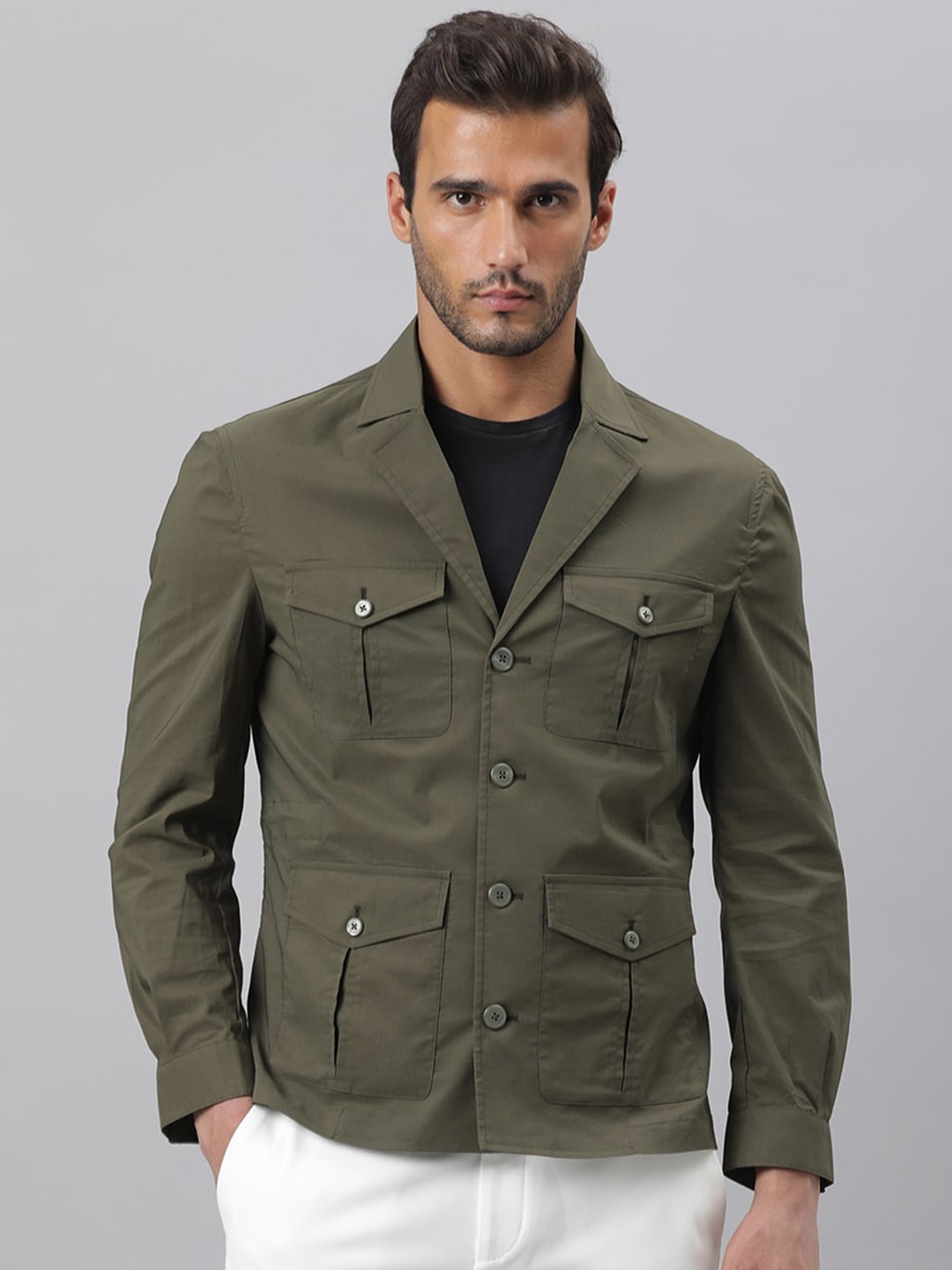 

RARE RABBIT Men Olive Solid Single Breasted Blazers