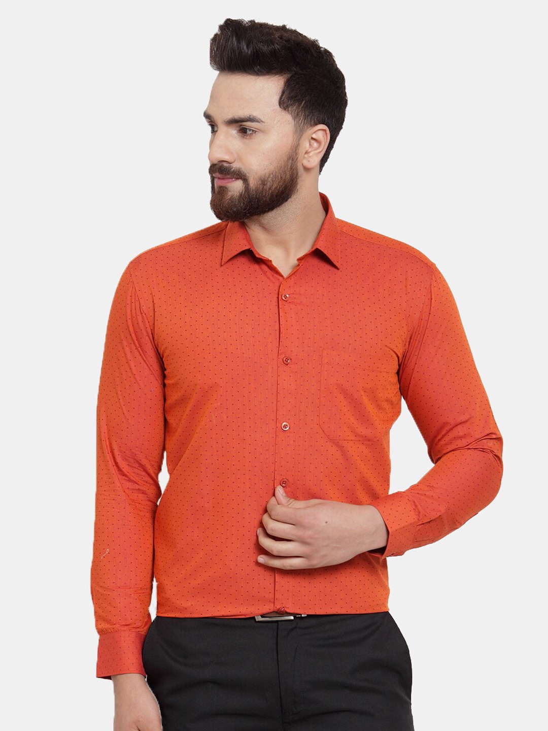 

JAINISH Men Orange Standard Printed Pure Cotton Formal Shirt