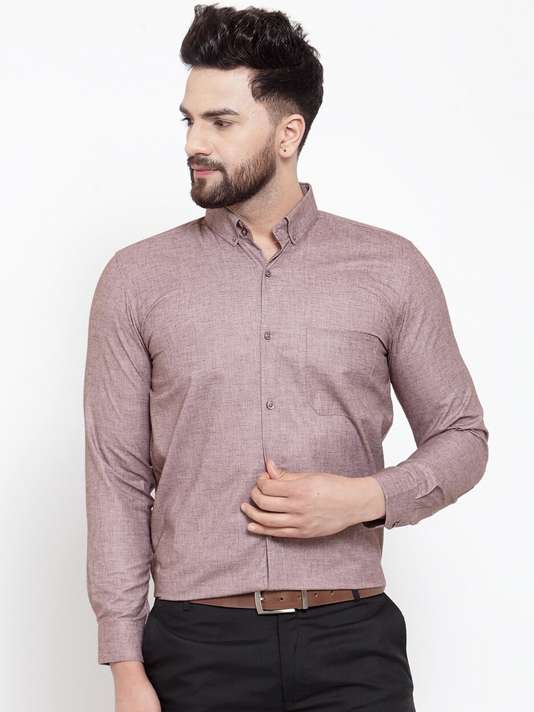

JAINISH Men Mauve Standard Solid Cotton Formal Shirt