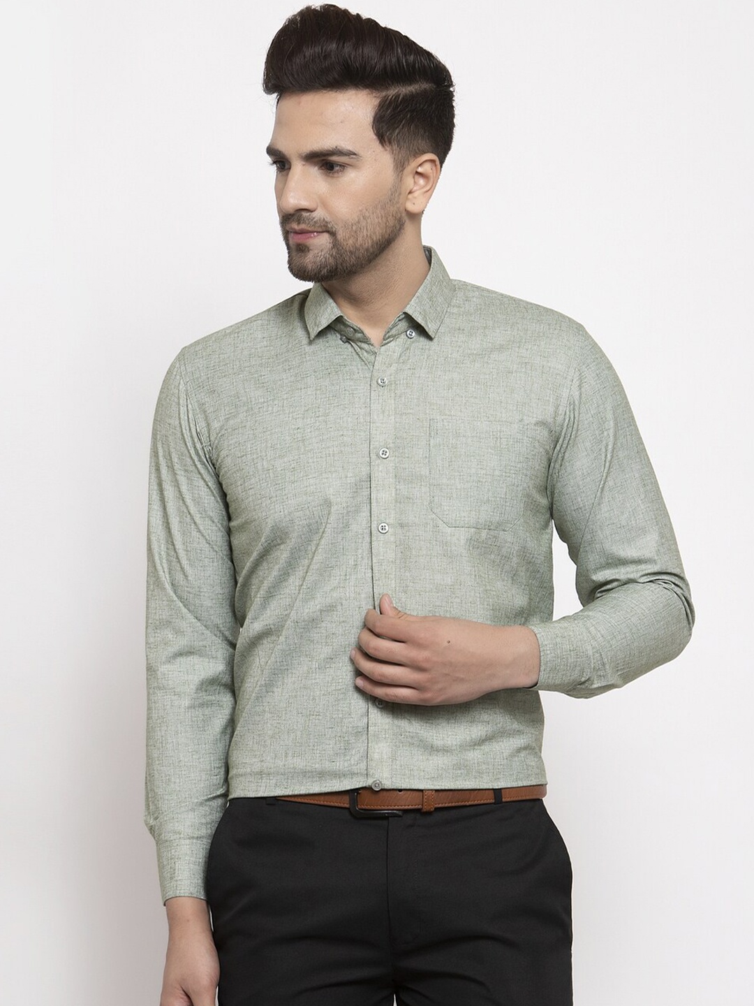 

JAINISH Men Green Standard Cotton Formal Shirt