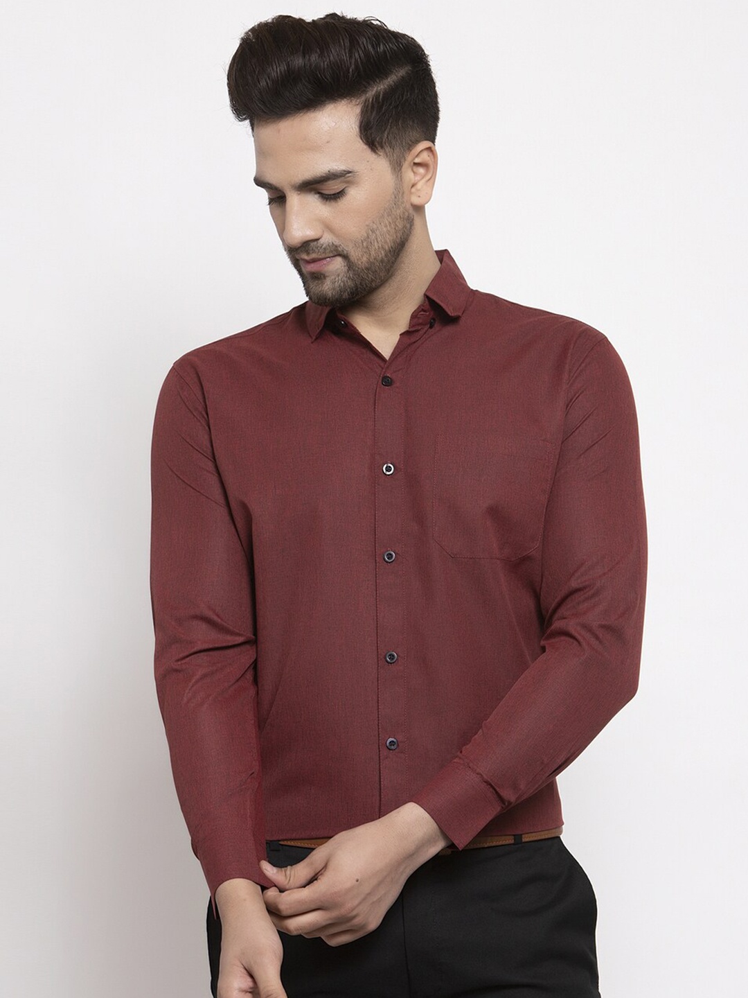 

JAINISH Men Maroon Standard Cotton Formal Shirt