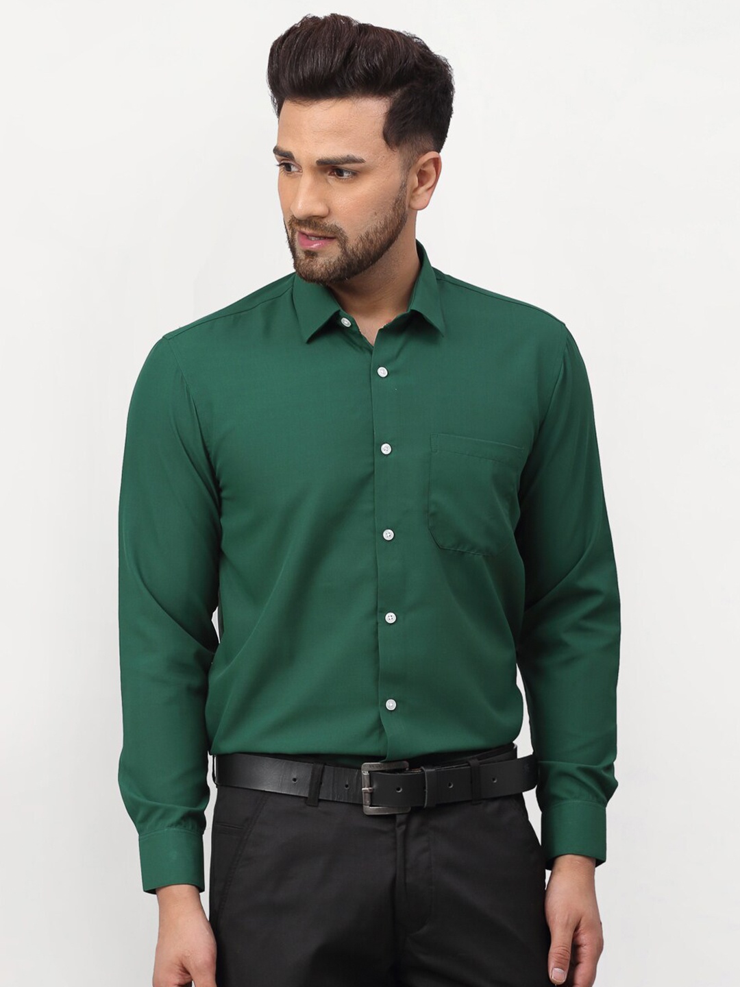 

JAINISH Men Green Standard Pure Cotton Formal Shirt