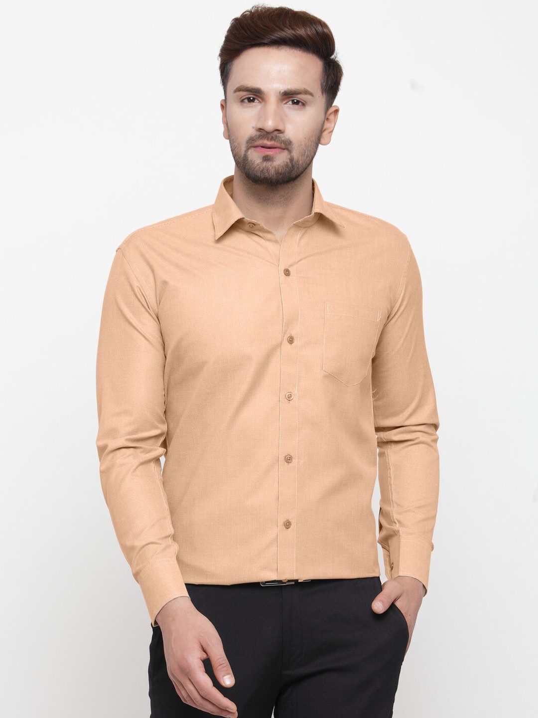 

JAINISH Men Orange Standard Micro Checked Cotton Formal Shirt