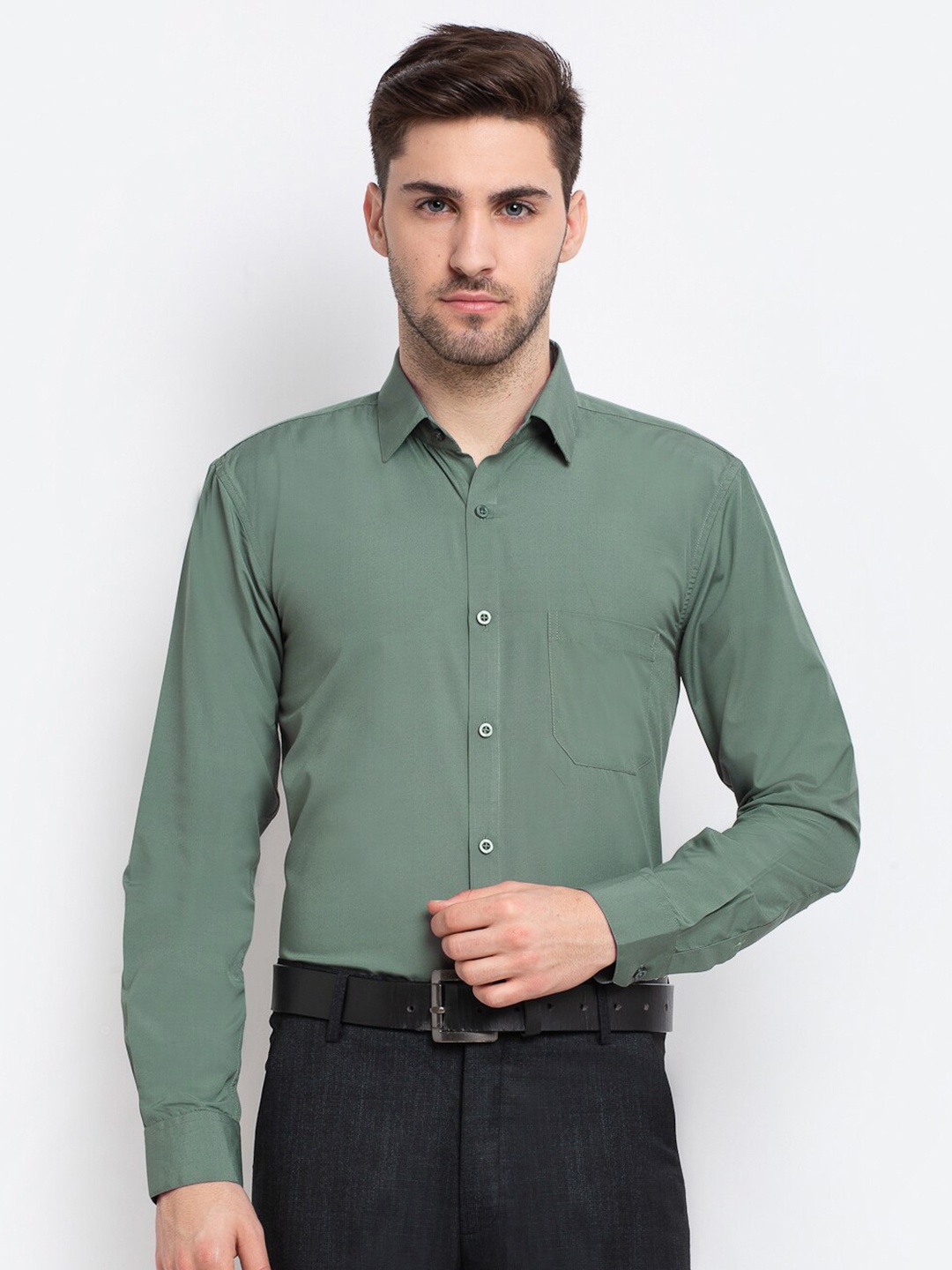 

JAINISH Men Green Standard Pure Cotton Formal Shirt