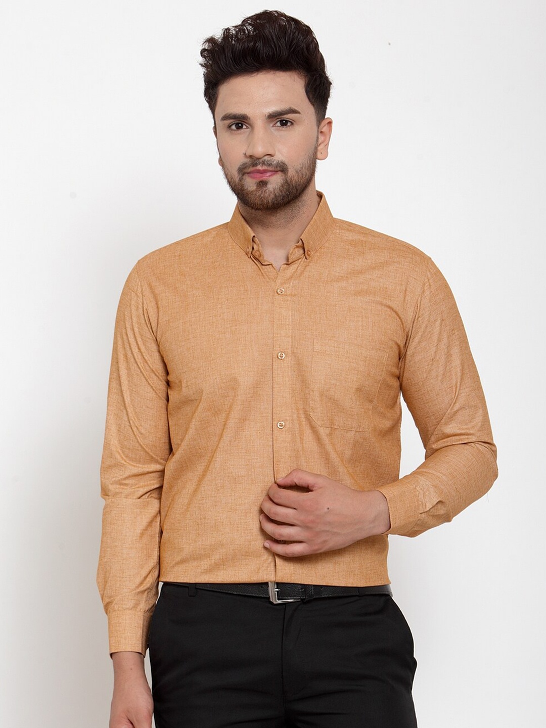 

JAINISH Men Rust Standard Pure Cotton Formal Shirt
