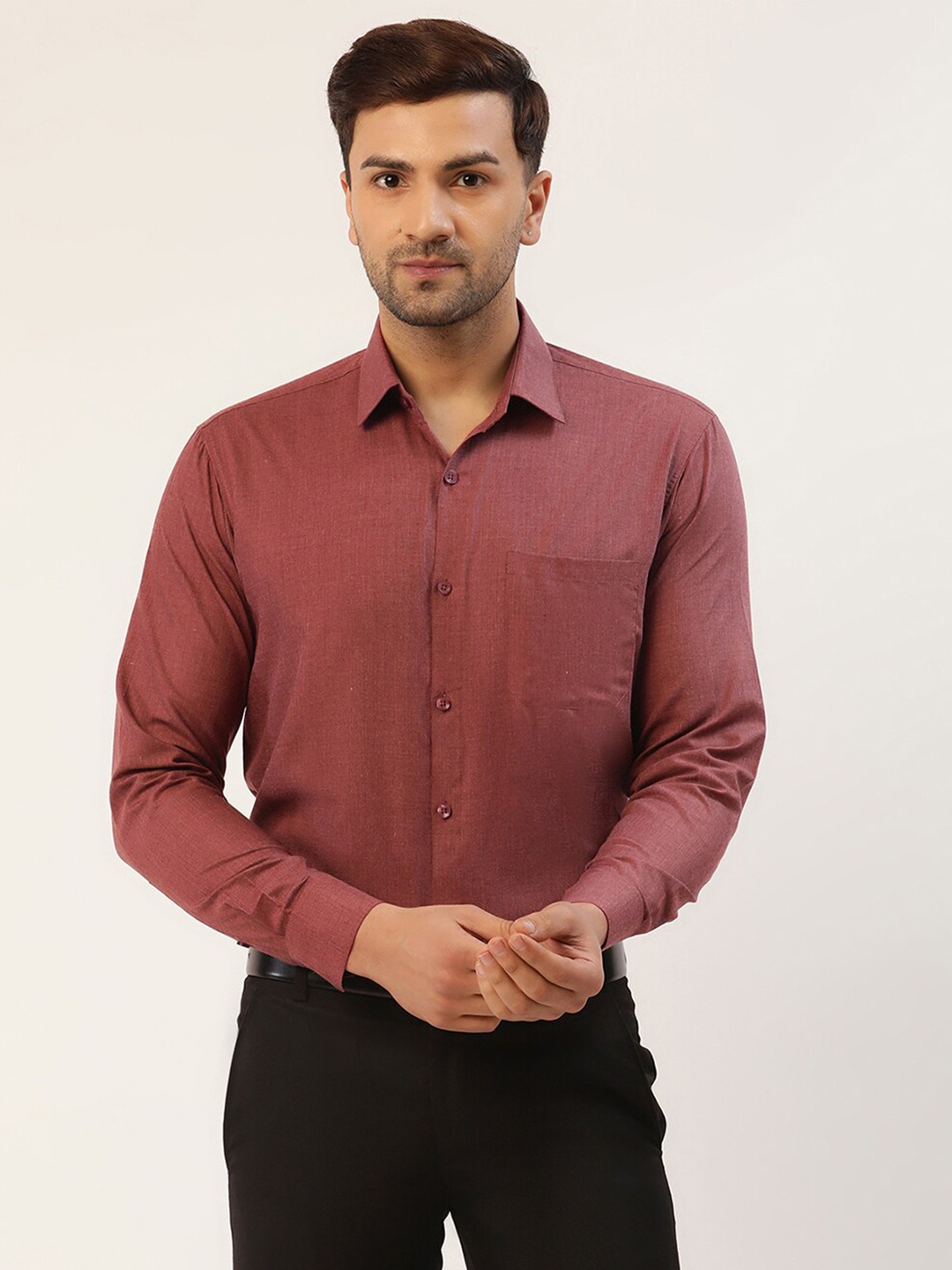 

JAINISH Men Brown Standard Cotton Formal Shirt
