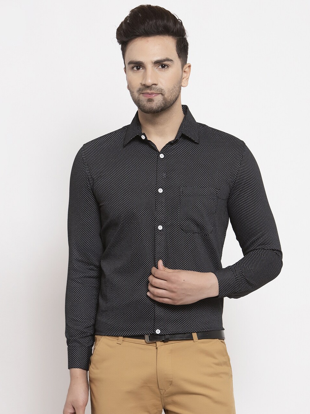 

JAINISH Men Black Standard Printed Cotton Formal Shirt