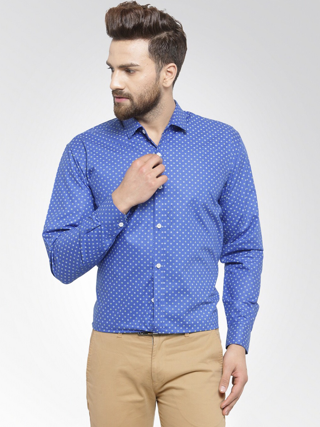 

JAINISH Men Blue Standard Printed Pure Cotton Formal Shirt