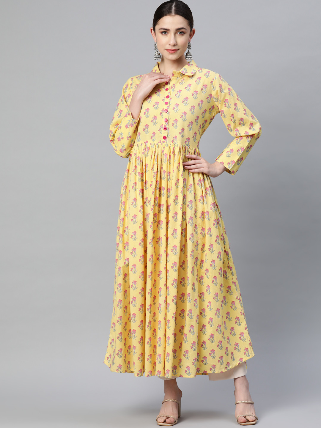 

mokshi Women Yellow & Pink Ethnic Motifs Printed Kurta