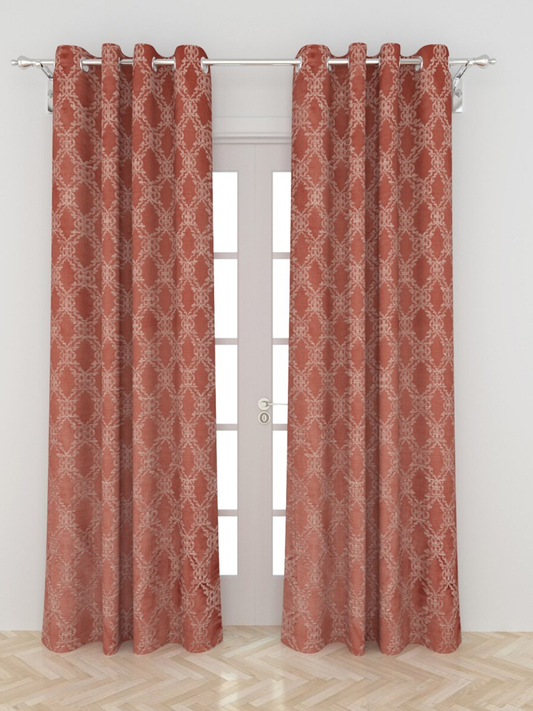 

Home Centre Red Set of 2 Ethnic Motifs Jacquard Black Out Door Curtains