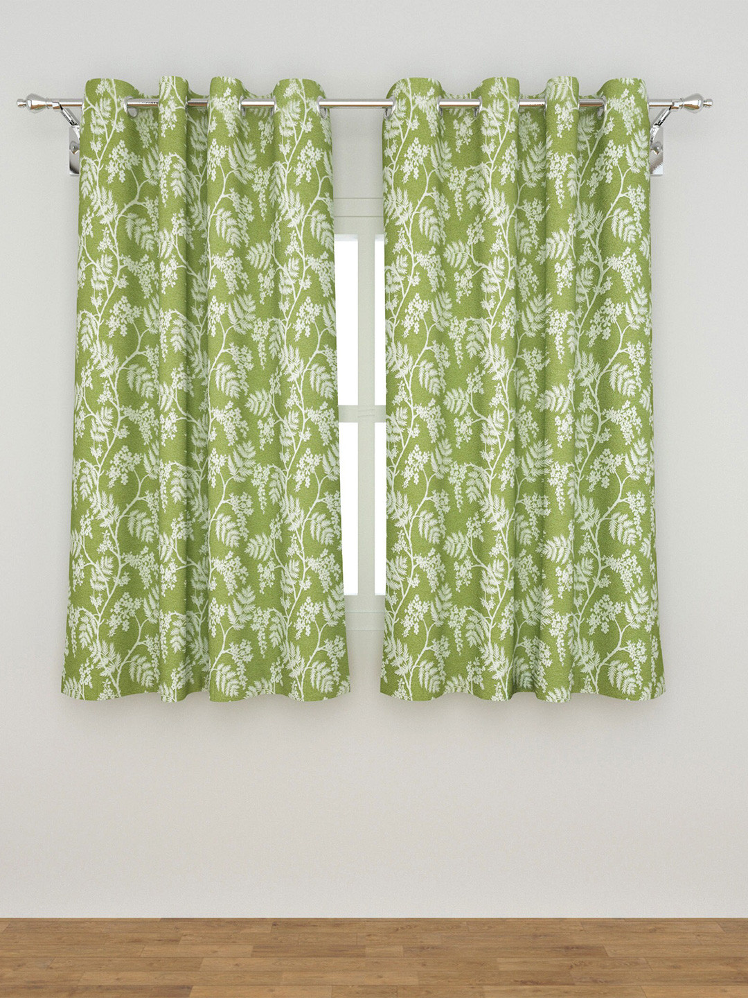 

Home Centre Green & White Set of 2 Floral Window Curtains