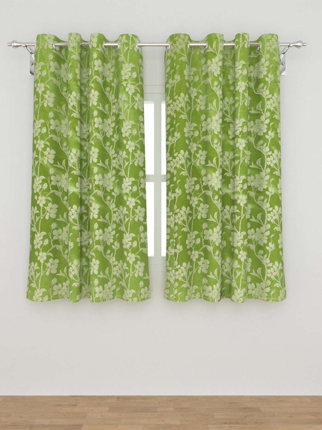 

Home Centre Green Set of 2 Floral Jacquard Semi Blackout Window Curtains