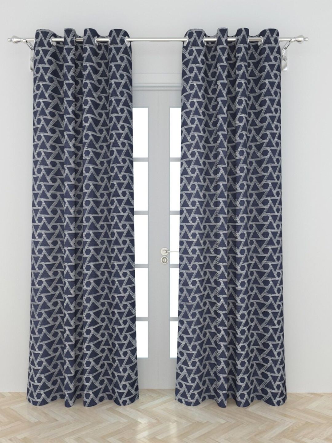 

Home Centre Navy Blue & White Set of 2 Geometric Door Curtains