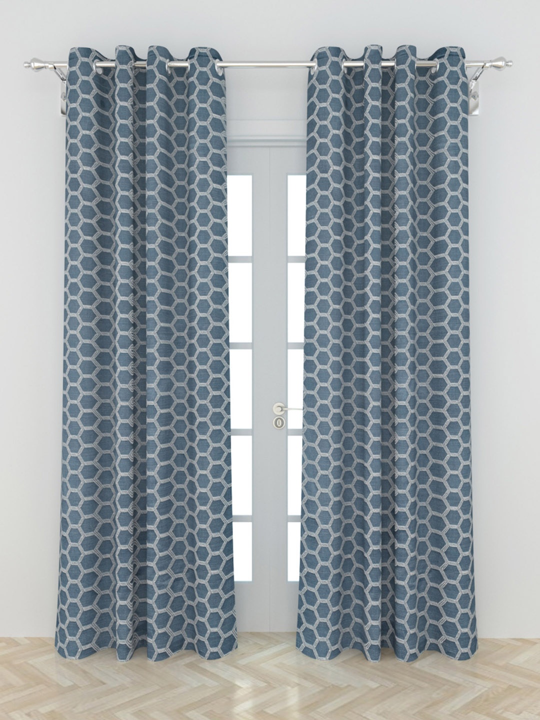 

Home Centre Grey & White Set of 2 Geometric Jacquard Door Curtains