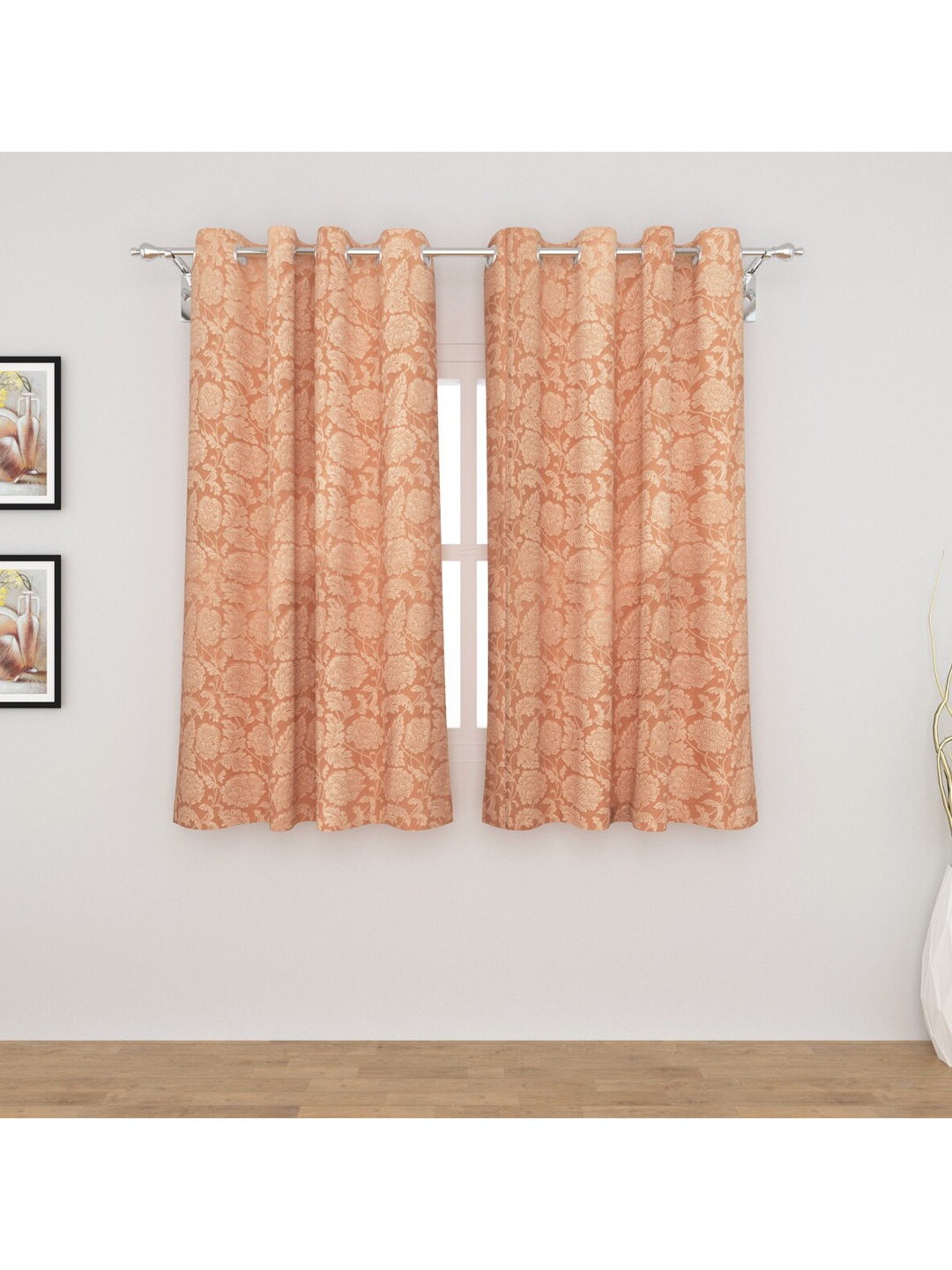 

Home Centre Peach-Coloured Set of 2 Floral Semi-Blackout Window Curtain