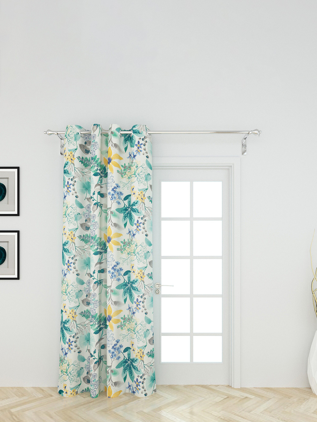 

Home Centre Cream-Coloured & Green Floral Door Curtain