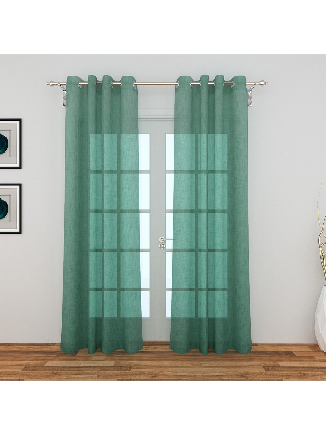 

Home Centre Green Set of 2 Geometric Sheer Door Curtains