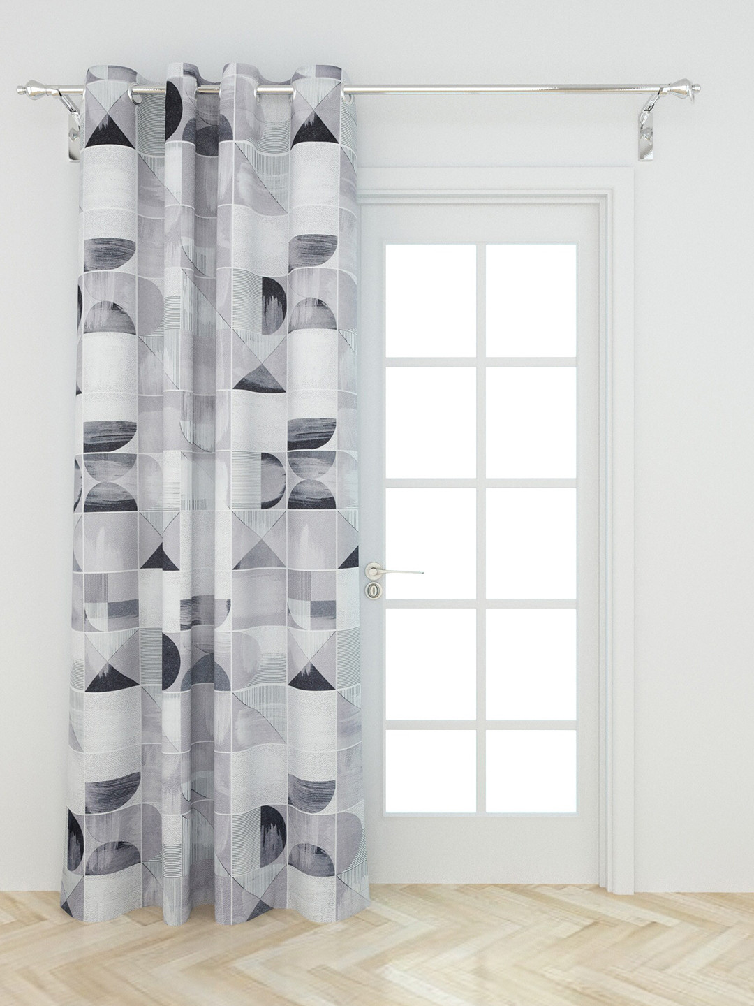 

Home Centre Grey & White Abstract Printed Semi-Blackout Single Door Curtain