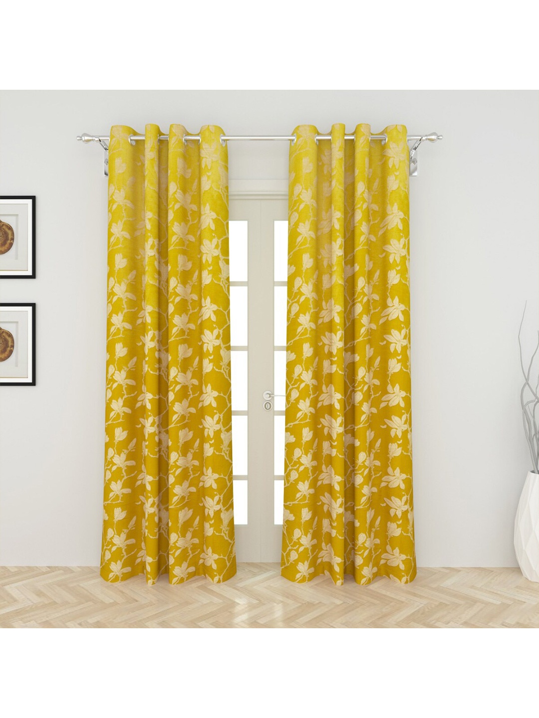 

Home Centre Yellow Set of 2 Floral Jacquard Semi-Blackout Door Curtain