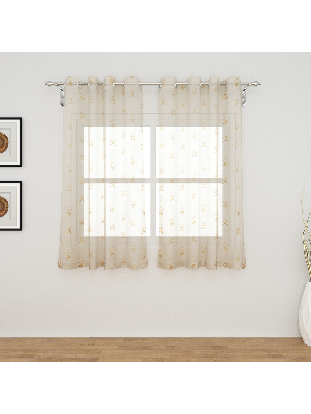 

Home Centre Beige Set of 2 Floral Sheer Window Curtain