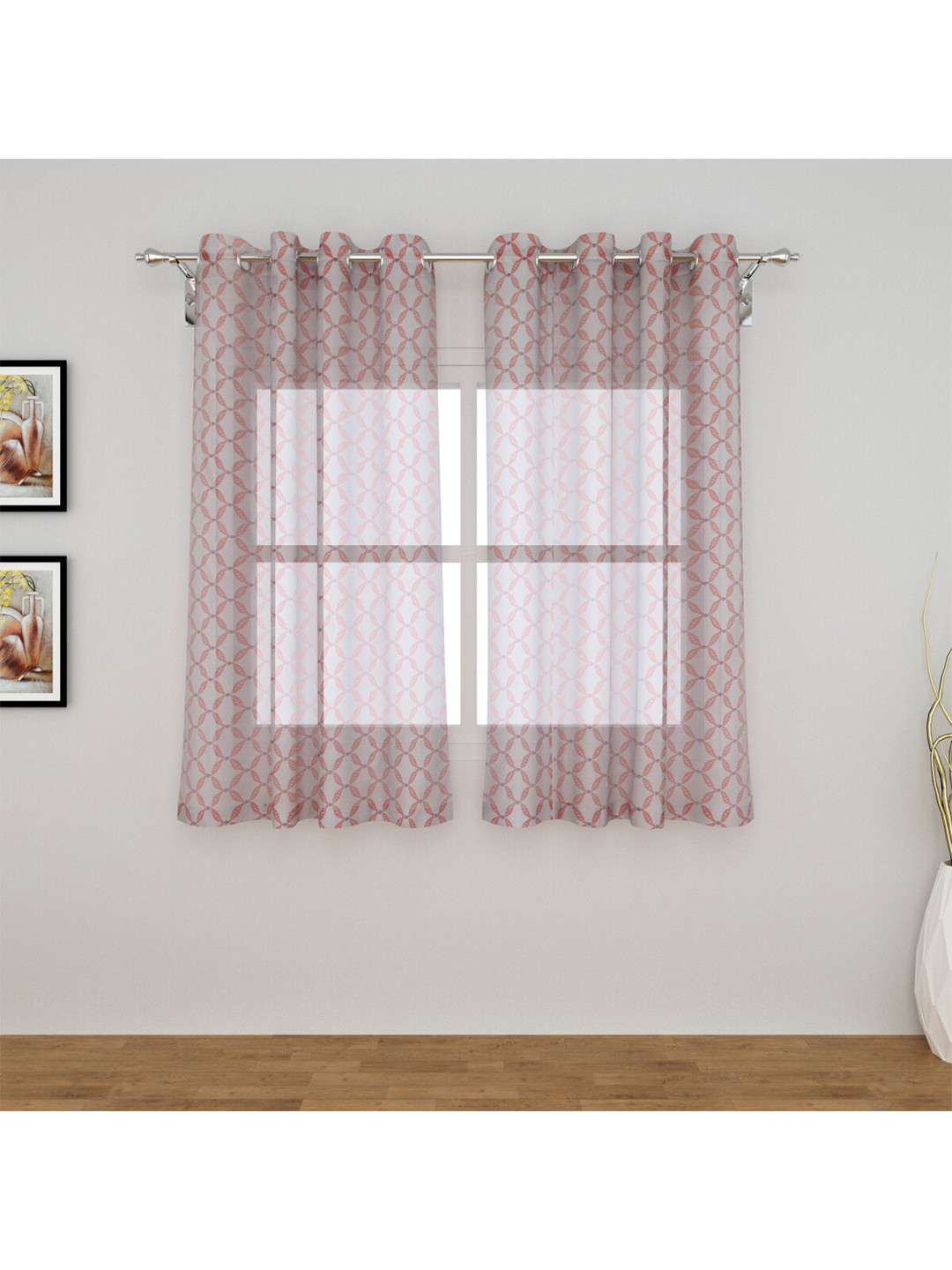 

Home Centre Peach-Coloured & Grey Set of 2 Geometric Window Curtain