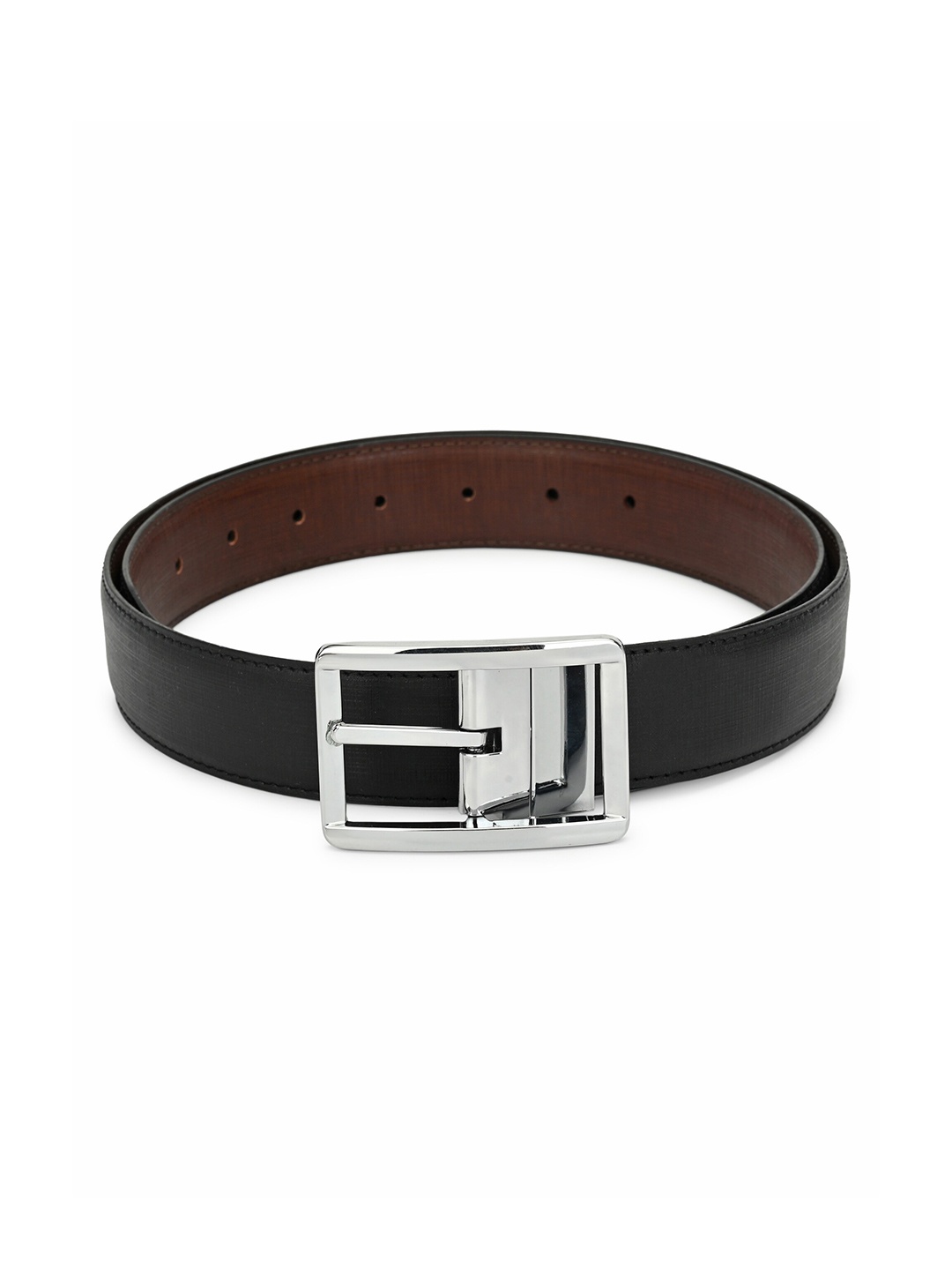 

thickskin Men Black Textured PU Formal Reversible Belt