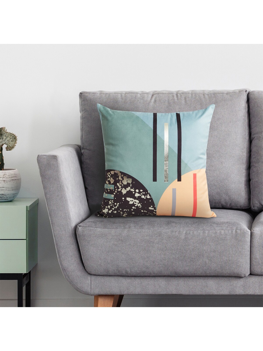 

Home Centre Blue & Black Abstract Velvet Blend Square Cushion Cover