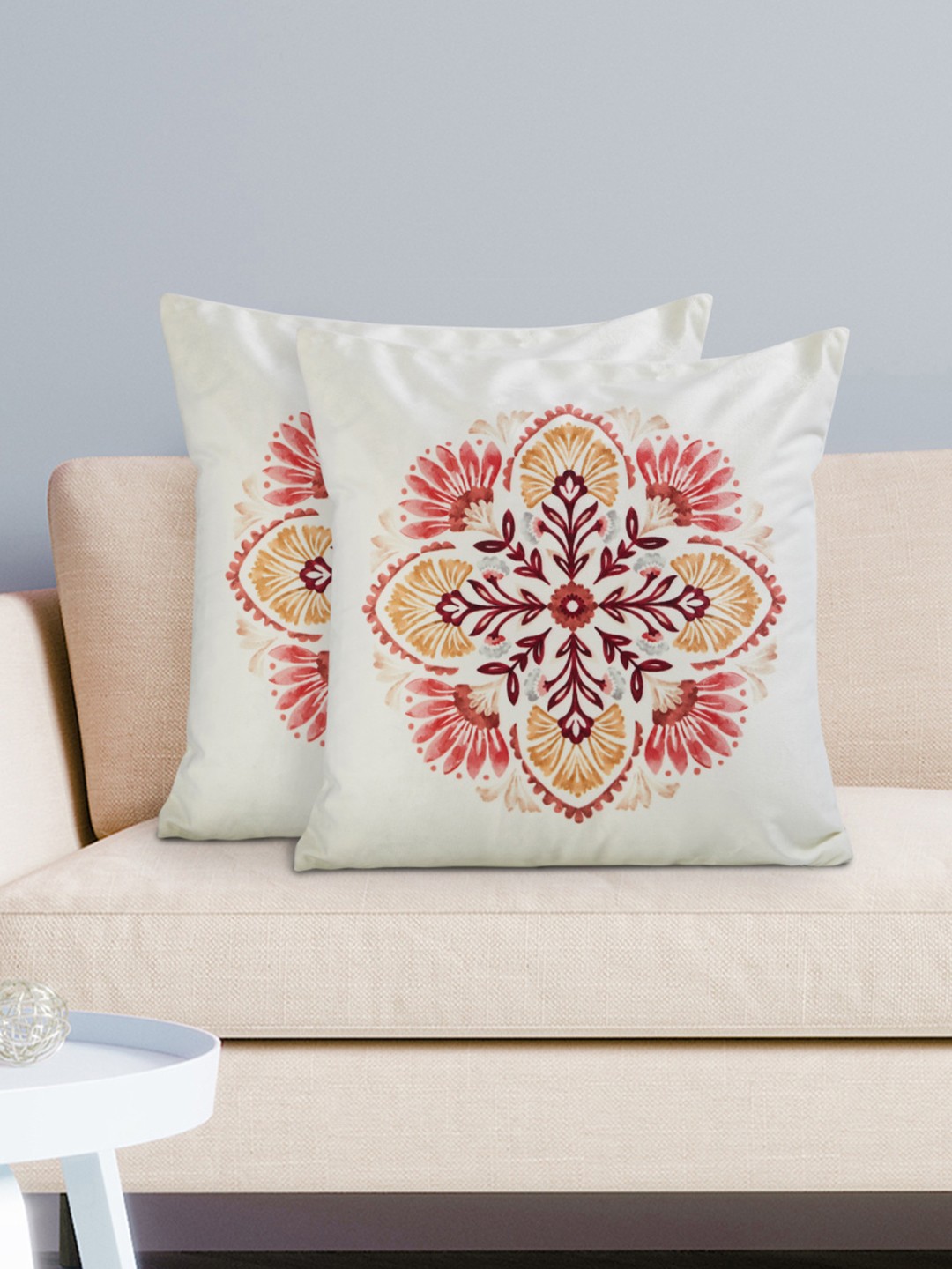 

Home Centre Set of 2 White Ethnic Motifs Square Cushion Covers
