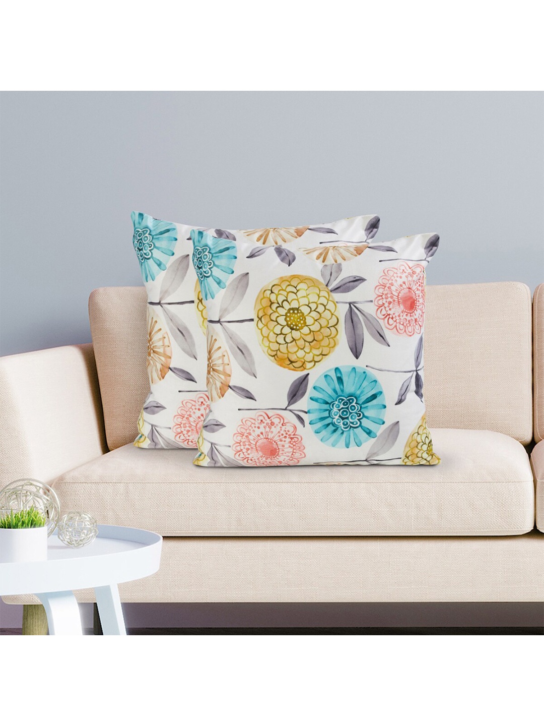 

Home Centre White & Pink Set of 2 Floral Square Cushion Covers