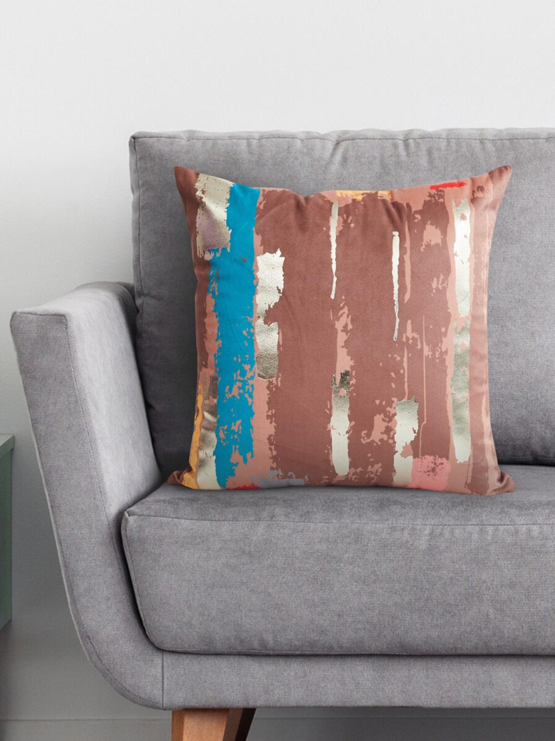 

Home Centre Brown & Blue Abstract Velvet Square Cushion Cover
