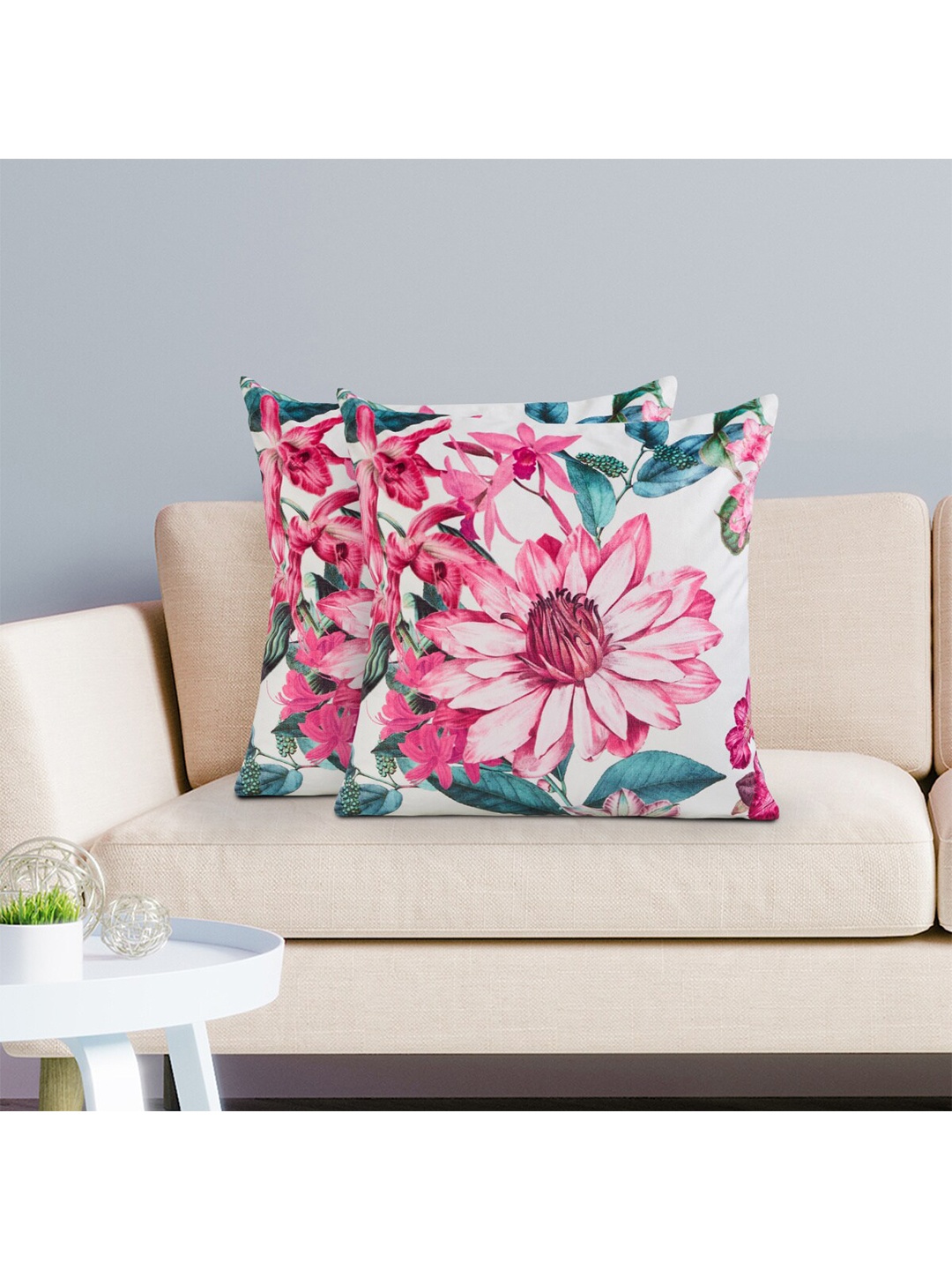 

Home Centre Pink & White Set of 2 Floral Square Cushion Covers