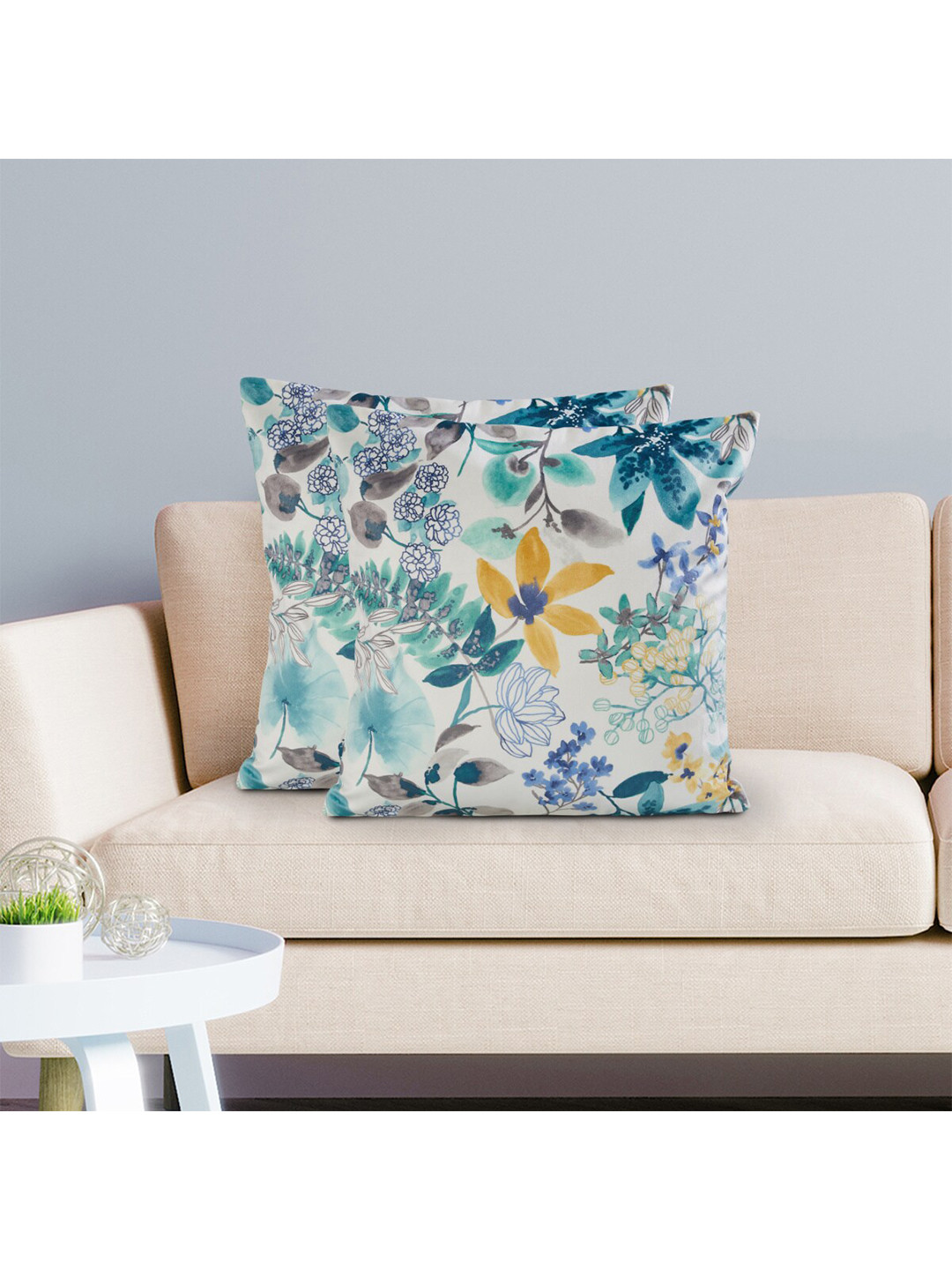 

Home Centre Blue & Yellow Set of 2 Floral Square Cushion Covers