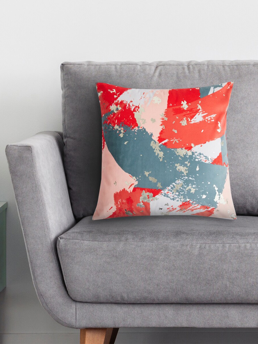 

Home Centre Red & Grey Abstract Velvet Square Cushion Covers