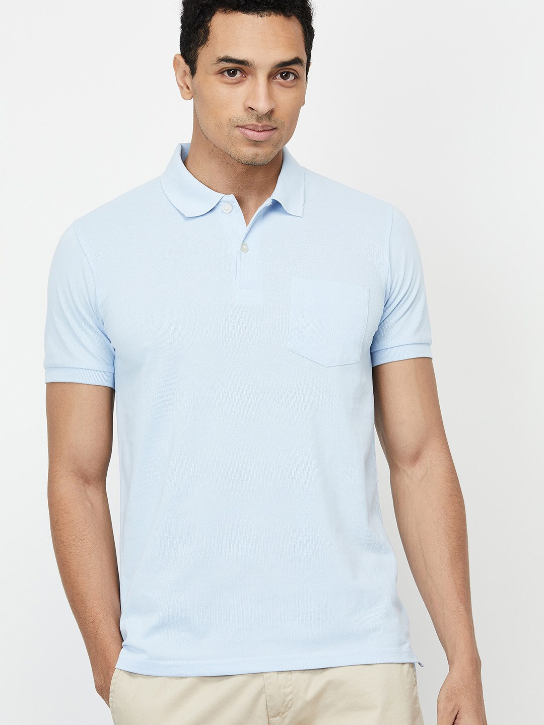 

max Men Blue Polo Collar T-shirt