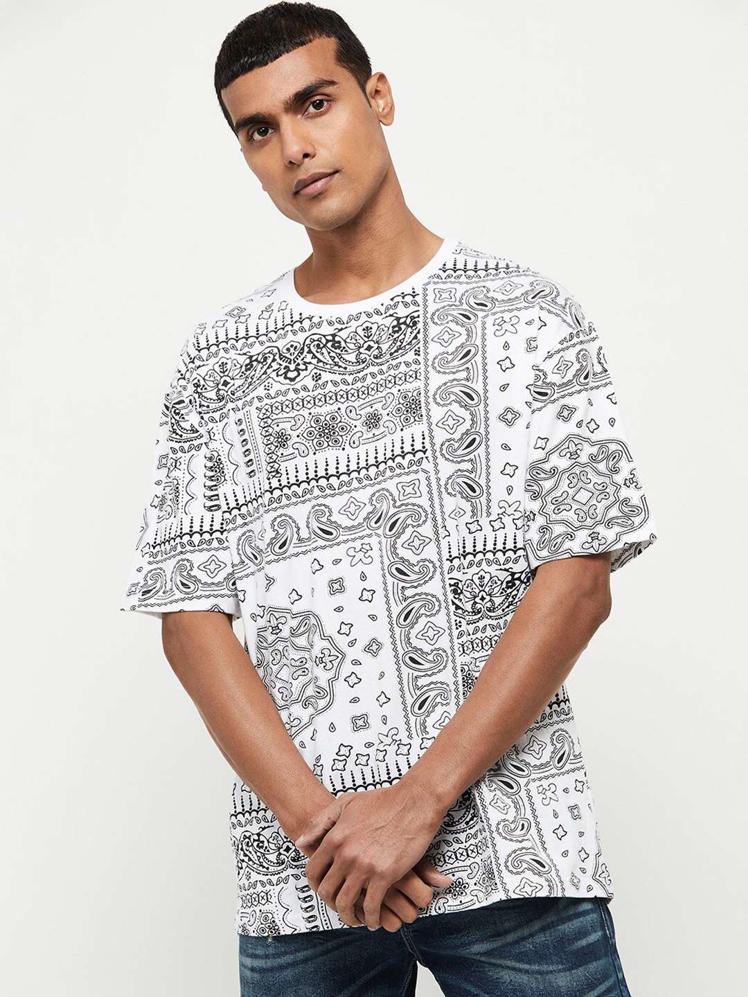 max Men White Printed Cotton T-shirt