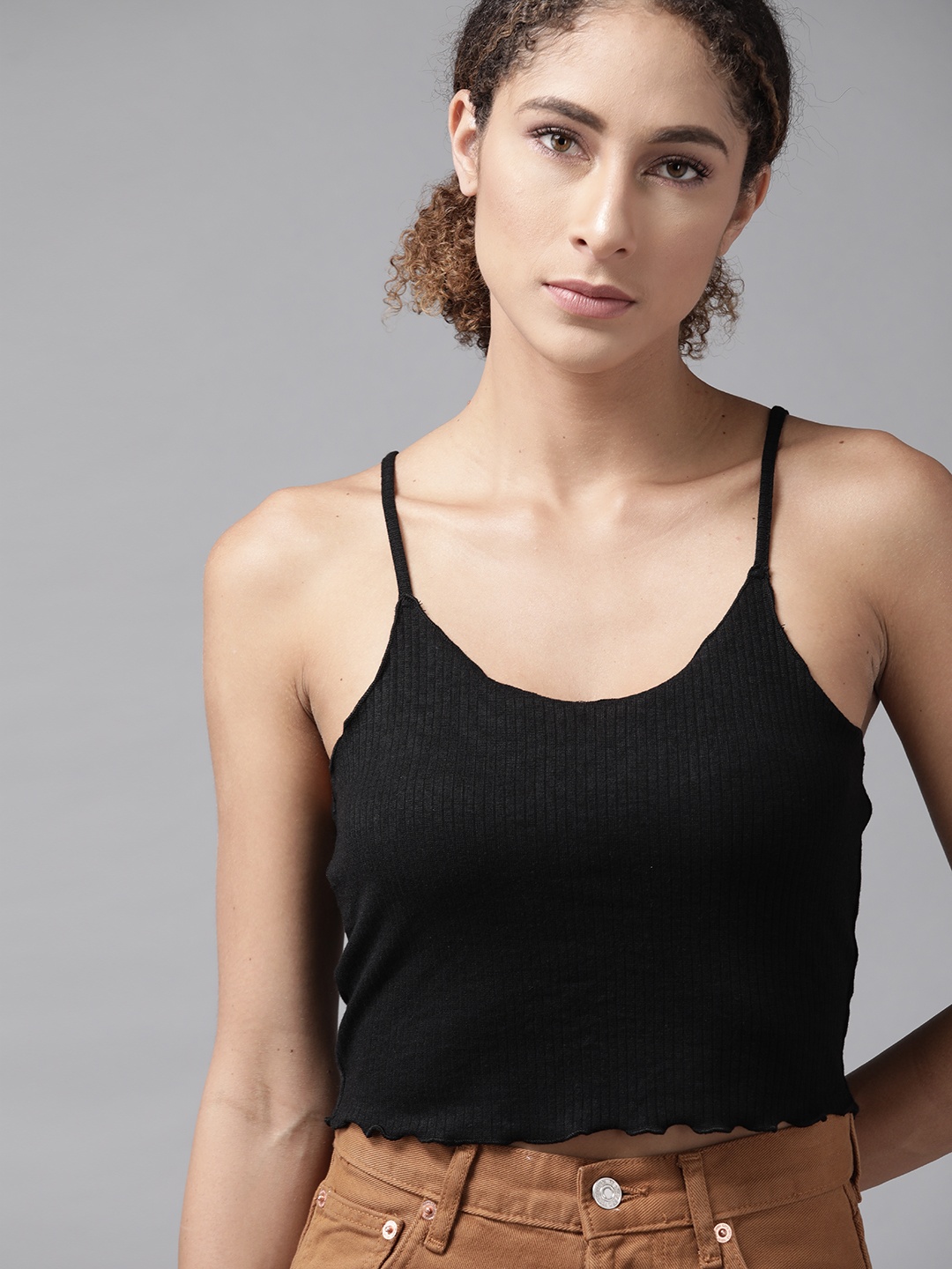 

Roadster Women Black Ribbed Crop Top