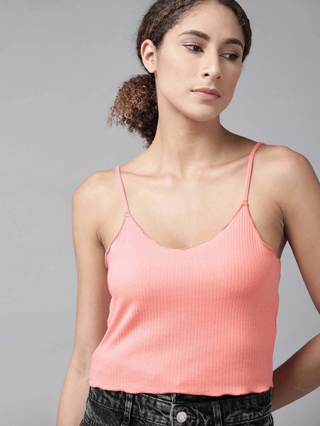 

Roadster Women Dusty Pink Ribbed Crop Top, Rose
