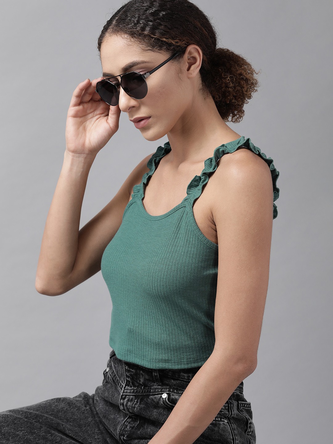

Roadster Green Round Neck Crop Top