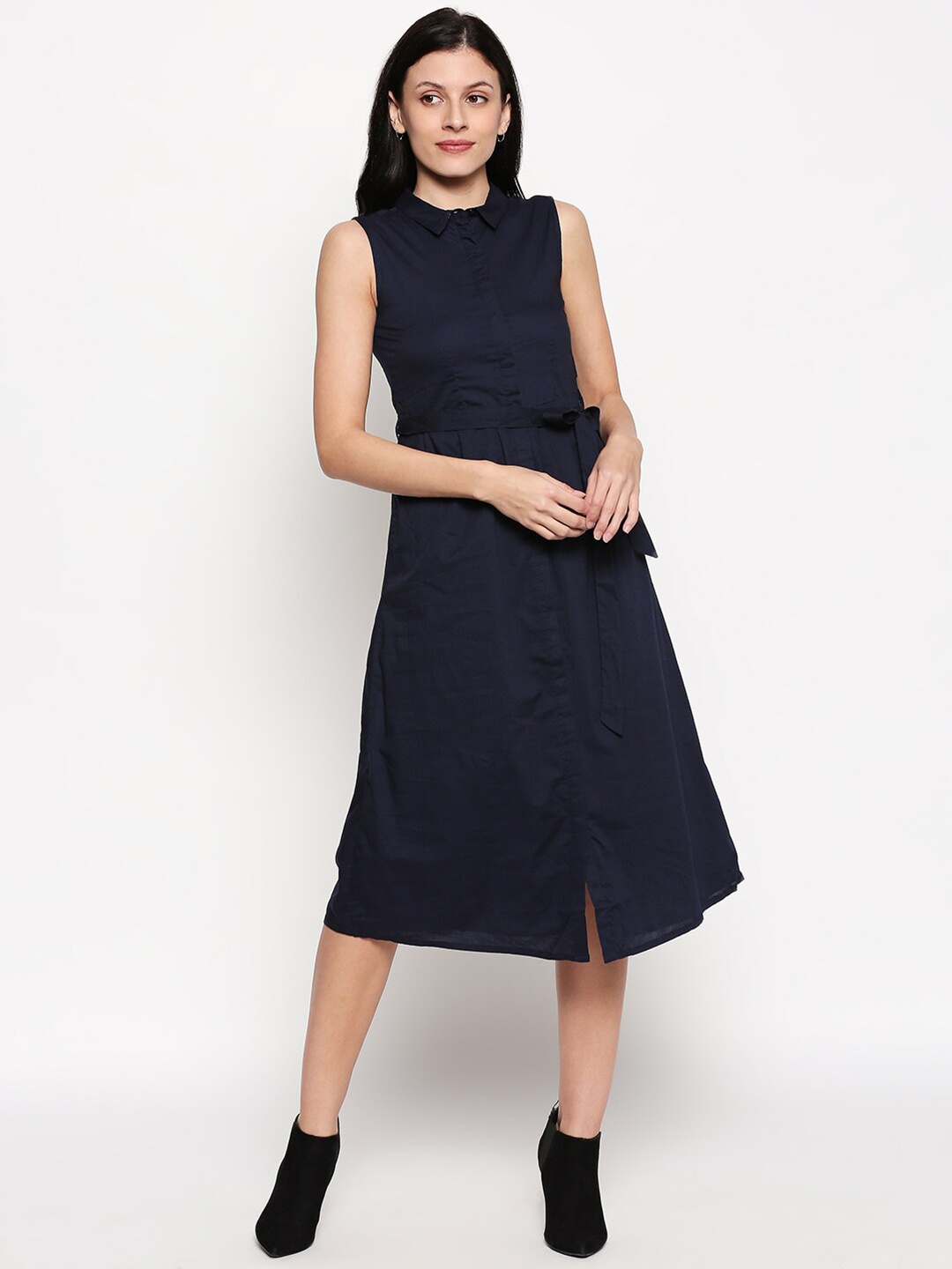 

People Navy Blue Shirt Pure Cotton Midi Dress