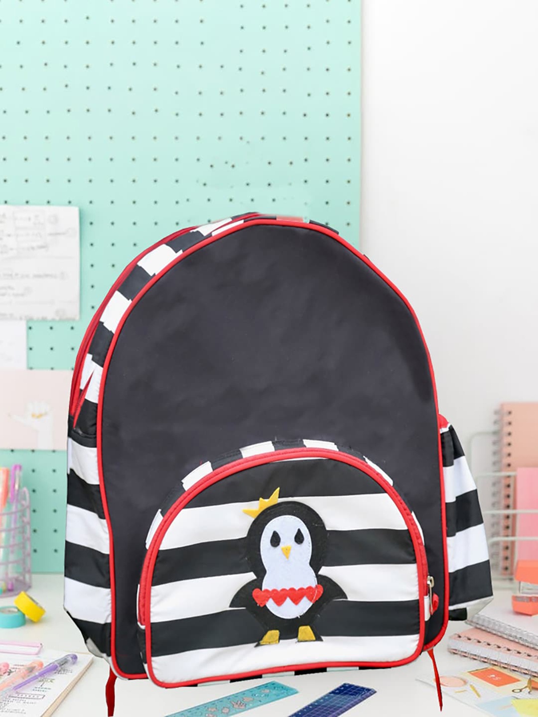 

Kids Clan Kids Black & White Striped Barbara Penguin Waterproof School Bags