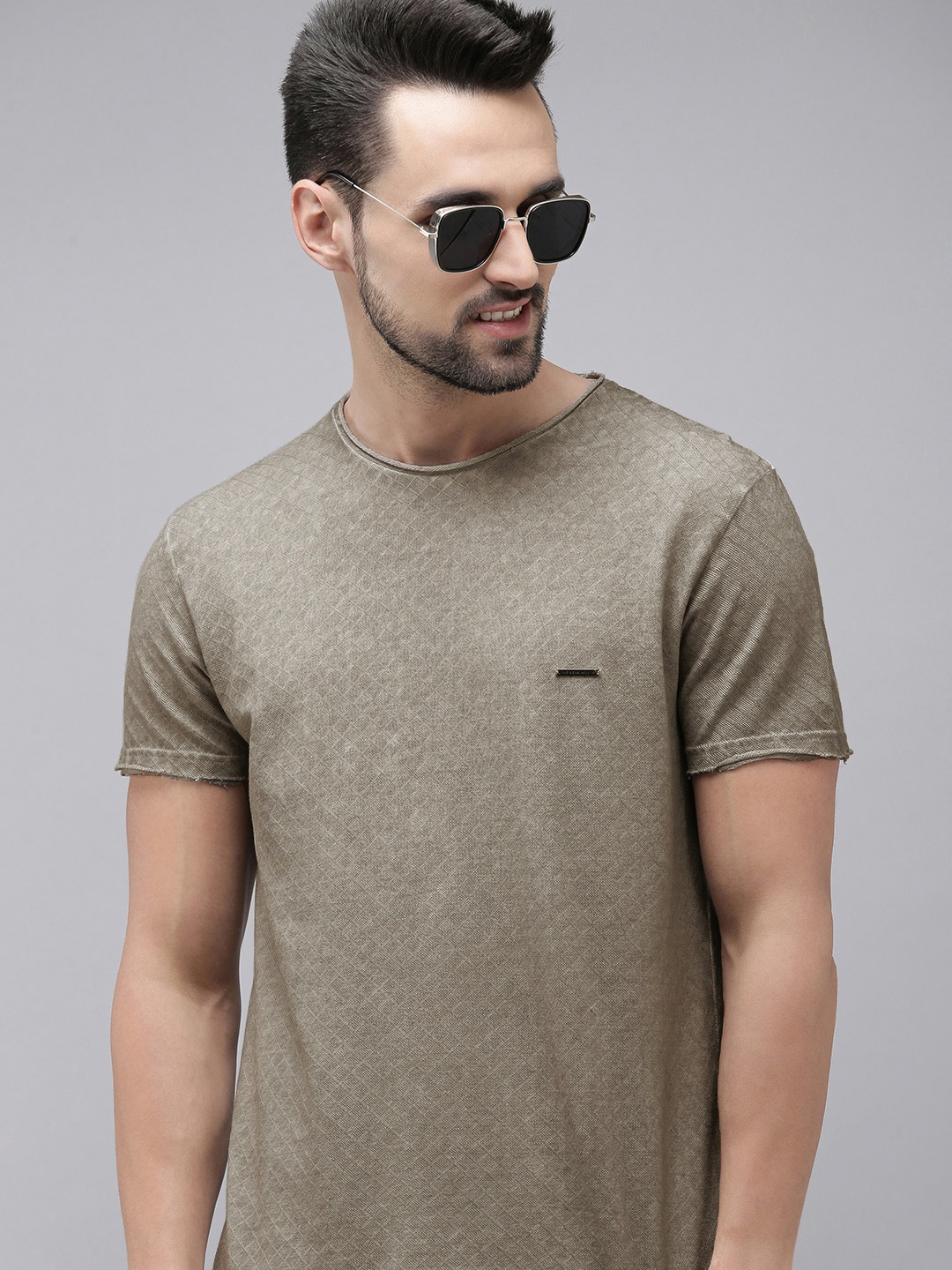 

THE BEAR HOUSE Men Grey Pure Cotton T-shirt